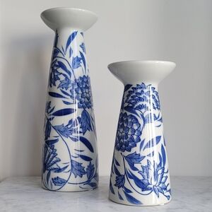 Blue and White Floral Ceramic Candle Holders